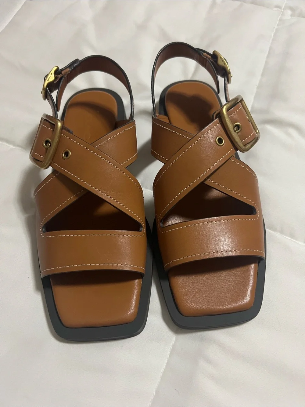 Coach Tan Leather Crisscross Buckle Sandals